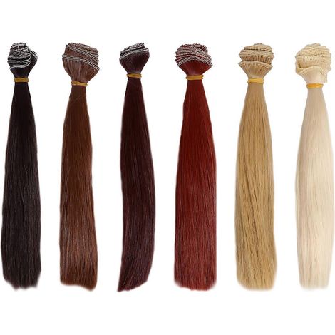 Lot de 6 perruques lisses résistantes à la chaleur, faites main, pour poupées, avec tissage de cheveux.-100X20cm (1/3)