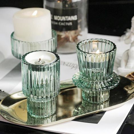 Bougeoirs Verre 6pcs Transparents Vert, Décoration Table Mariage Anniversaire Fête, Photophore Élégant (1/5)