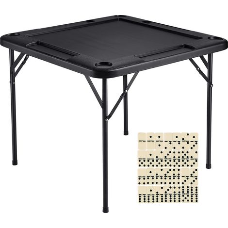 Table de Mahjong carrée, pliable pour 4 joueurs, avec 4 porte-gobelets et 4 plateaux à jetons, incluant un jeu de dominos, dimensions 35,4 x 35,4 pouces, noir. (1/5)