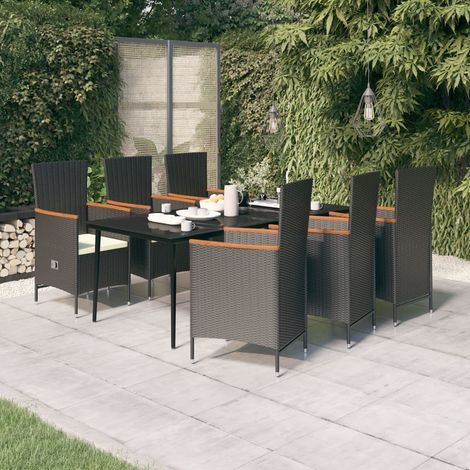 Ensemble Table et Chaise de Jardin Salon de jardin avec coussins 7 pcs Noir 19748 (1/5)