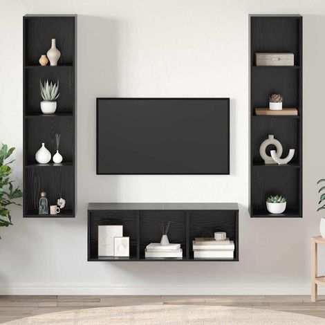 TV-Schrankset 3 pcs Schwarz Eichen-Optik Holzwerkstoff