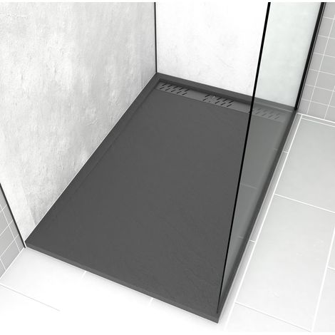 Plato de ducha en acrílico Gris Efecto Piedra 90x140x5cm - Rejillas Cromo y Gun Metal - METEORA