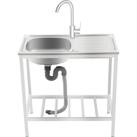 Évier Extérieur Inox sur Pied avec Robinet pour Jardin Garage, Facile à Entretenir, Résistant à l'Usure, Évier Profond, Coins Incurvés, pour Cuisine, Camping, Hôtel, Buanderie (1/5)