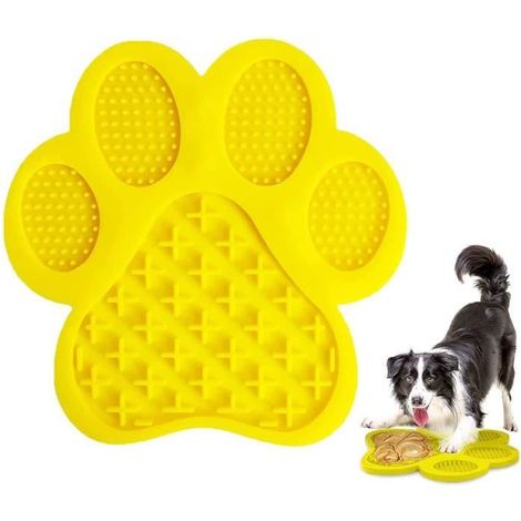 Tapis à lécher - Chien - Silicone - Jaune - 180x180mm - Antidérapant (1/4)