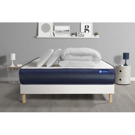 Ensemble matelas sommier Actimemo tech 140 x 190 cm 2 oreillers et couette Mémoire de forme - Couleur : Blanc (1/5)