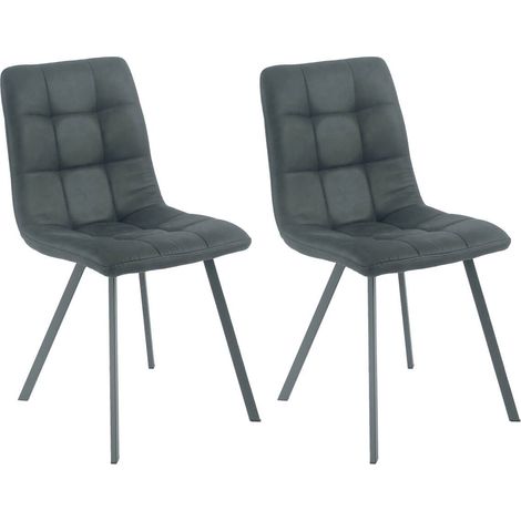 Lot de 2 chaises matelassées tissu toucher doux gris pieds métal laqué anthracite - MOALIA (1/4)