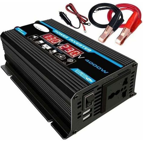 Convertisseur 12 V 220 V, onduleur sinusoïdal pur 12 V 220 V/110 V 4 000 W, convertisseur de charge, adaptateur double USB (1/3)