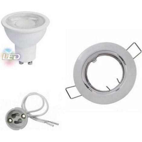 Kit Spot LED GU10 encastrable 8W Orientable Rond Blanc - Blanc Neutre 4000K - 5500K - SILAMP (1/2)