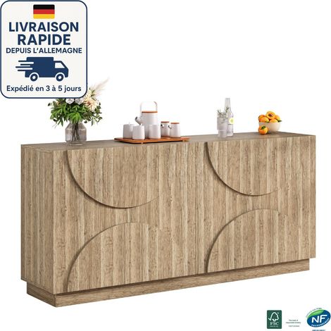 Aparador de 160 cm - Aparador con estantes, aparador con apertura retráctil, veta de madera natural (1/5)