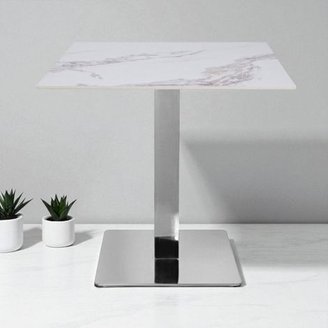 Tavolo ristorante bar top per esterno 80x80 cm effetto Marmo oro venato e base argento H 75 (1/5)