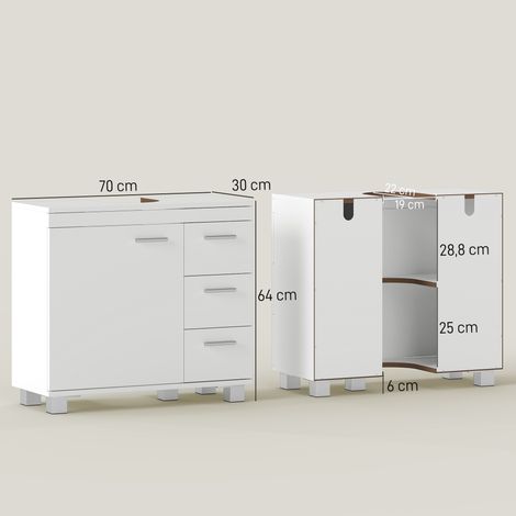Meuble vasque, 2 étagères, 3 tiroirs, structure en MDF, blanc (1/5)