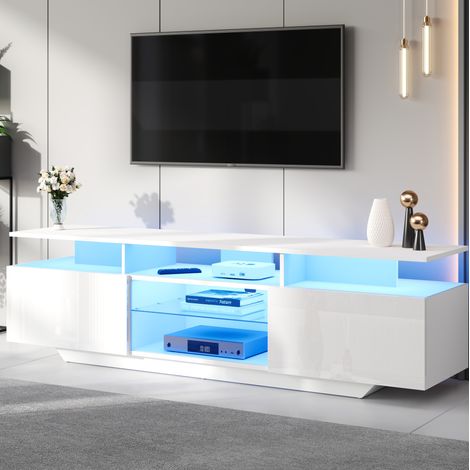 Mueble TV 160 x 40 x 45 cm de MDF blanco con 8 espacios FloraGrace (1/5)