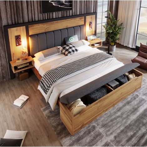 Cama matrimonio con almacenaje madera metal 180x200 DESVIAE (1/5)