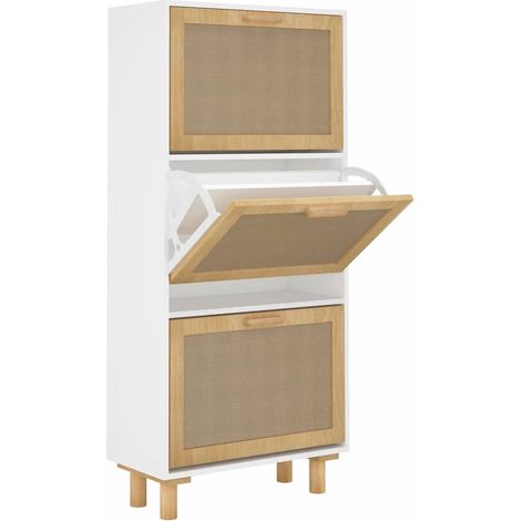 Maison Exclusive - Scarpiera Bianca52x25x115cm Legno Multistrato e Rattan Naturale (1/5)