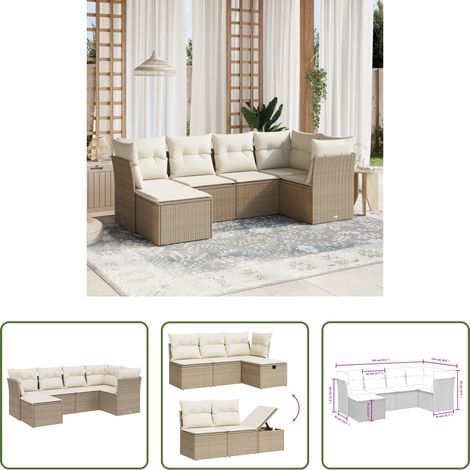 Gartensessel - 6-tlg. Garten-Sofagarnitur mit Kissen Beige Poly Rattan (1/5)