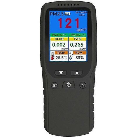 Moniteur de qualité de l'air 9 en 1 pour intérieur et extérieur : PM2.5, PM1.0, PM10, HCHO, détecteur, testeur de température et noir (1/5)