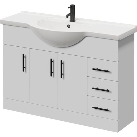 Alexander James Gloss White 1200mm 3 Door Vanity Unit - 1200mm - Matt Black 96mm Knurled Bar Handle