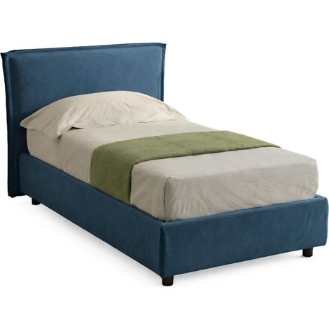 Cama Individual Brozolo, Colchón Incluido, Funda Removible Made in Italy, con Almacenaje, azul