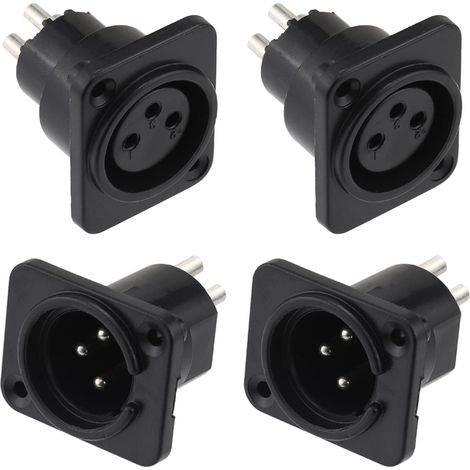 4 Connecteur XLR 3 Broches Mâle Femelle Montage Panneau Cuivre Nickelé Pour Microphone Audio