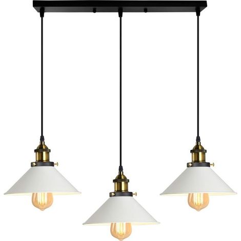 Lampes Suspension Luminaire Industrielle Lustre Plafonniers Design Edison Métal Lustre Suspension avec Support en Barre, Ø 220mm, Blanc [Classe énergétique F] (1/5)