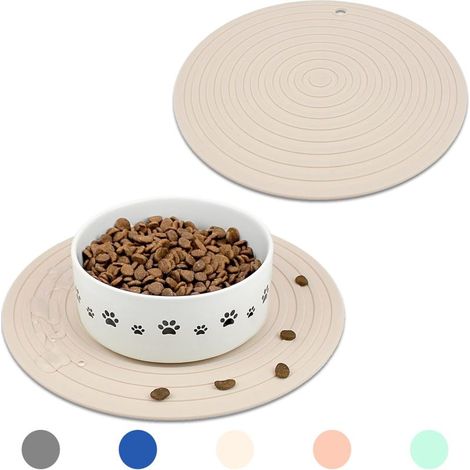 Tapis de gamelle silicone, imperméables antidérapants, empêchent débordements, pour chiens chats (2 pcs, beige, 24 cm)