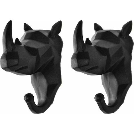 2-teiliger tierförmiger Kleiderhaken/Schlüsselhalter/Wandbehang (schwarzes Nashorn) (1/5)
