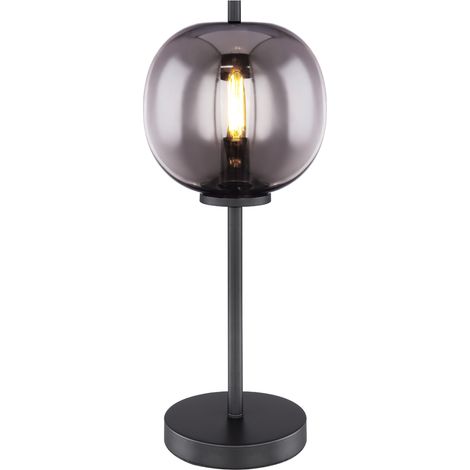 LED Tischlampe mit Rauchglas Lampenschirm Metall Schwarz, Höhe 45cm (1/5)