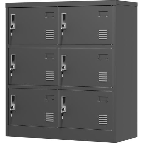 Armoire métallique à 6 portes pour bureau, salle de sport, école et maison - armoire de rangement sécurisée avec porte-cartes (noir). H 100 cm × B 90 cm × T 40 cm (1/5)