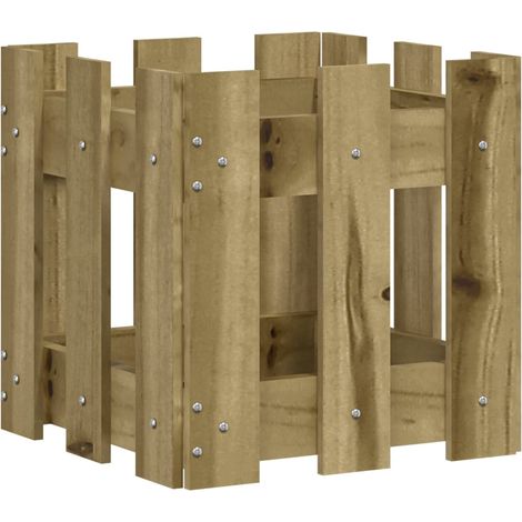 Macetero bancal elevado plantas flores terraza jardín con diseño de valla 30 x 30 x 30 cm pino impregnado marrón 020038089
