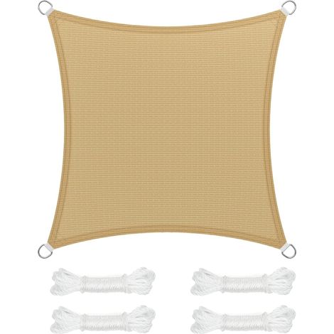 ZOLGINAH Voile d’Ombrage 4 x 4 m, Protection Solaire en Tissu HDPE, Respirant, Perméable à l’Eau, pour Terrasse, Jardin, Balcon, Camping, Carré, Concave, Jaune Sable (1/5)