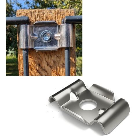 Fixation pour support de clôture à double poteau, clip de fixation de poteau en forme de papillon, pince de plaque métallique pour la fixation des supports de clôture. (1/5)