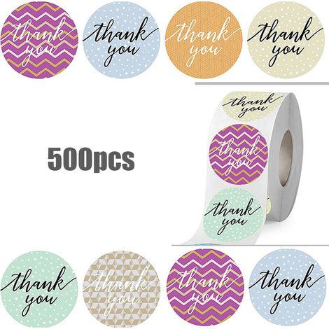 de 500 étiquettes autocollantes rondes Merci 8 modèles