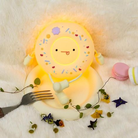 Veilleuse en forme de donut pour enfants - Rechargeable en silicone, luminosité réglable, interrupteur à contact - Décoration et cadeau idéal (Blanc) (1/5)