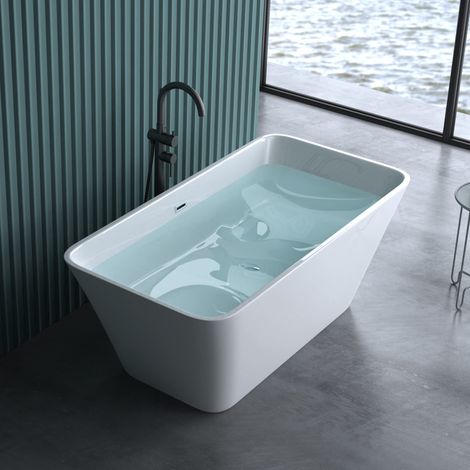 doporro Freistehende Design-Badewanne eckig Vicenza529OA 150x75x58cm inkl. Ablaufgarnitur und Überlauf aus Acryl in Weiß und DIN-Anschlüssen