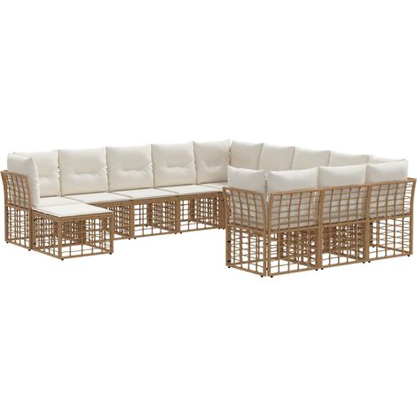 Outdoor-Sofagarnitur 12 pcs Natürlich und Cremweiß Polyester vidaXL