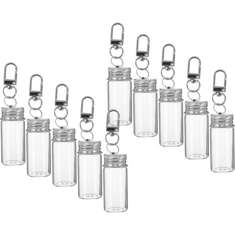 10 mini flacons en verre transparent, 10 ml chacun, avec porte-clés, petits flacons décoratifs à vœux