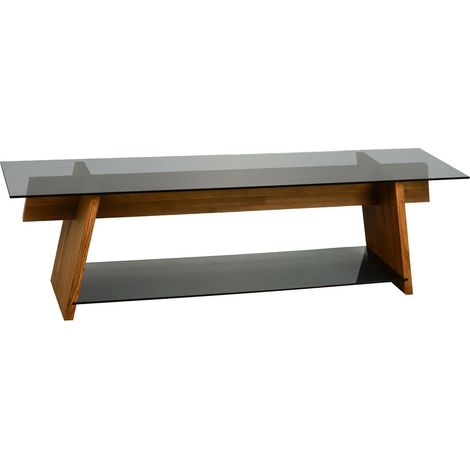 Meuble TV bois massif et verre trempé fumé noir Barkola 160cm (1/5)