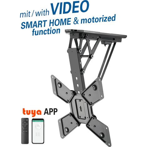 Support de suspension motorisé et pliable pour écrans plats pour écrans 23" - 55" (58 - 140 cm), charges jusqu'à 30 kg, avec télécommande rf, tuya-app, noir