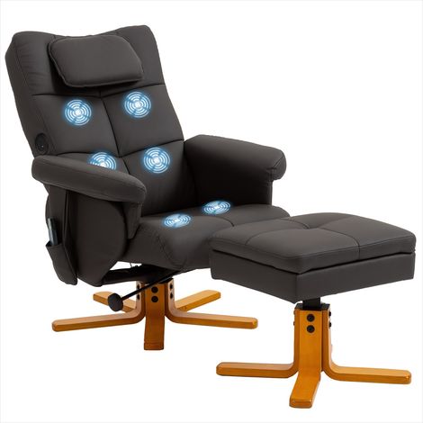 Fauteuil massant inclinable en simili marron avec repose-pieds range-tout et ports USB (1/5)