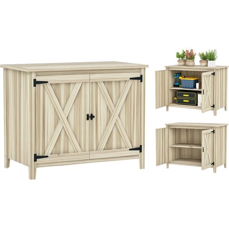 Armoire Altamura Rangement Jardin Bois Étagère Sécurisé Naturel 110x60x88 cm