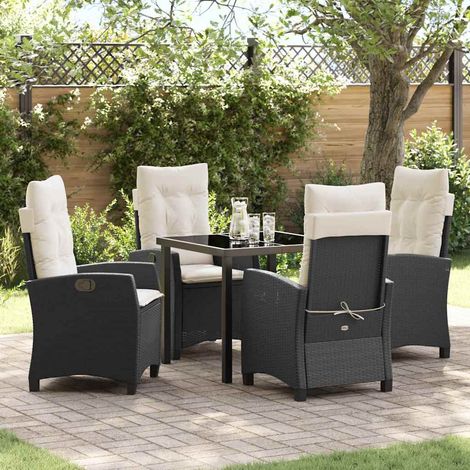 vidaXL Garten Essgruppe mit Kissen 5 pcs Schwarz Poly-Rattan (1/5)