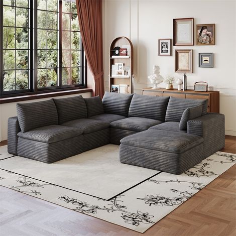 Canapé Modulaire Cloud 260x250x60cm - Design Double Couche Déhoussable Grand Confort Rembourré en Mousse Sans Montage-Gris Foncé (1/5)