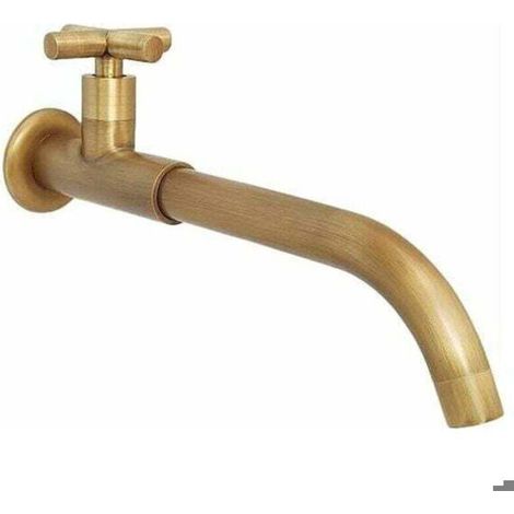 Robinet de Mural Eau Froide Laiton, Robinet de Jardin Long Antique, Pivotant à 360° Mélangeur avec Croix Poignée pour Cuisine évier (1/4)