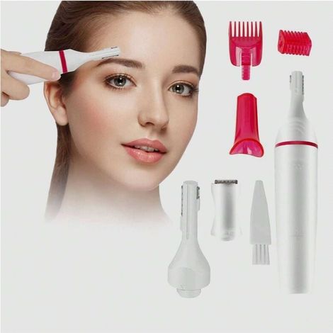 Rasoir d'épilation 5 en 1 pour femme, rasoir électrique, sourcils, visage, aisselles, tondeuse pour la zone du bikini, piles non incluses (1/4)