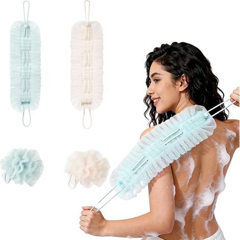 2er-Pack Peeling-Badebälle mit Kordelzug, 2-in-1-Design für Dusche und Badewanne, Unisex-Peeling-Gesichtstücher (1/5)