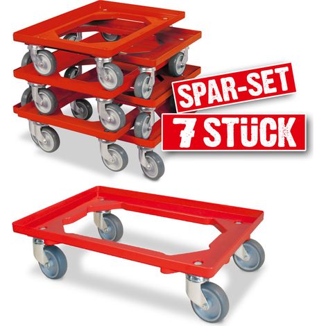 BRB Lot de 7 rouleaux de caisse pour conteneurs de 600 x 400 mm - Charge maximale 250 kg - Rouge (1/2)