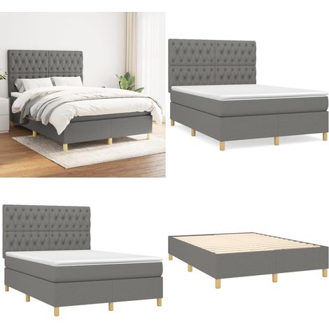 Sommier à lattes de lit avec matelas Gris foncé 140x190cm Tissu - Lit Double - Lit Tapissier - Literie - Matelas À Ressorts Ensachés - Tête De Lit Ajustable - Home & Living (1/5)