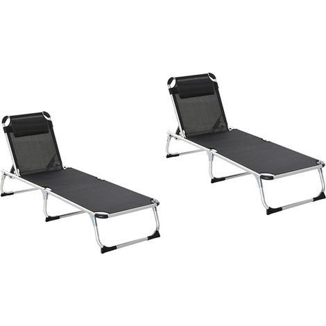 2er-Set sonnenliege Gartenliege 5-fach verstellbar faltbar ergonomisch mit Netzstoff Schwarz 170 x 60 x 76 cm für entspannte Stunden im Freien