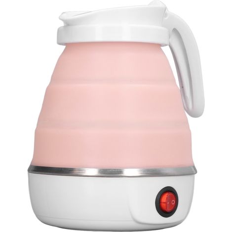 Faltbarer Silikon-Wasserkocher, 600 W, effizient, lebensmittelecht, faltbar, elektrisch, ideal für Reisen, Camping und Outdoor-Aktivitäten, EU-Stecker, 220 V, Rosa (1/5)