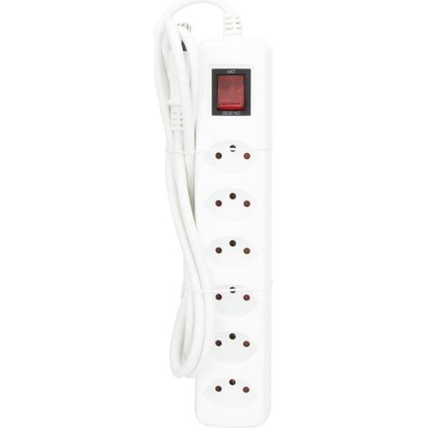 Zenitech - Multipresa Svizzera 6xT13 con Interruttore - Blocco Sicurezza Bambini - Potenza 2500W - Cavo H05VV-F 3G1mm² - Ideale per Dispositivi ad Alto Consumo - Bianco - 1,5 m (1/2)